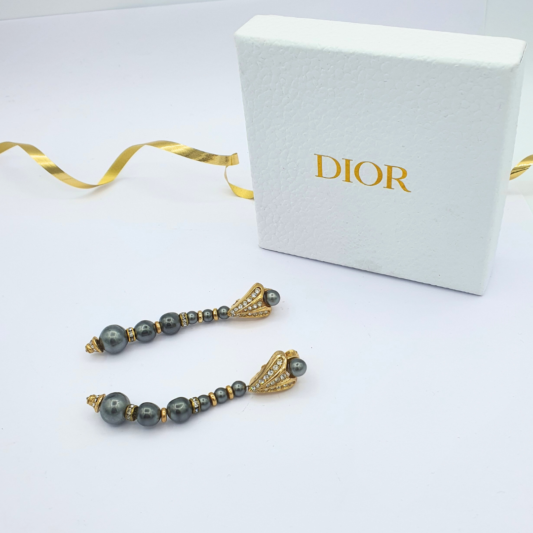 Vintage Christian Dior Long Elegant Faux Pearl Clip Earrings – view 3