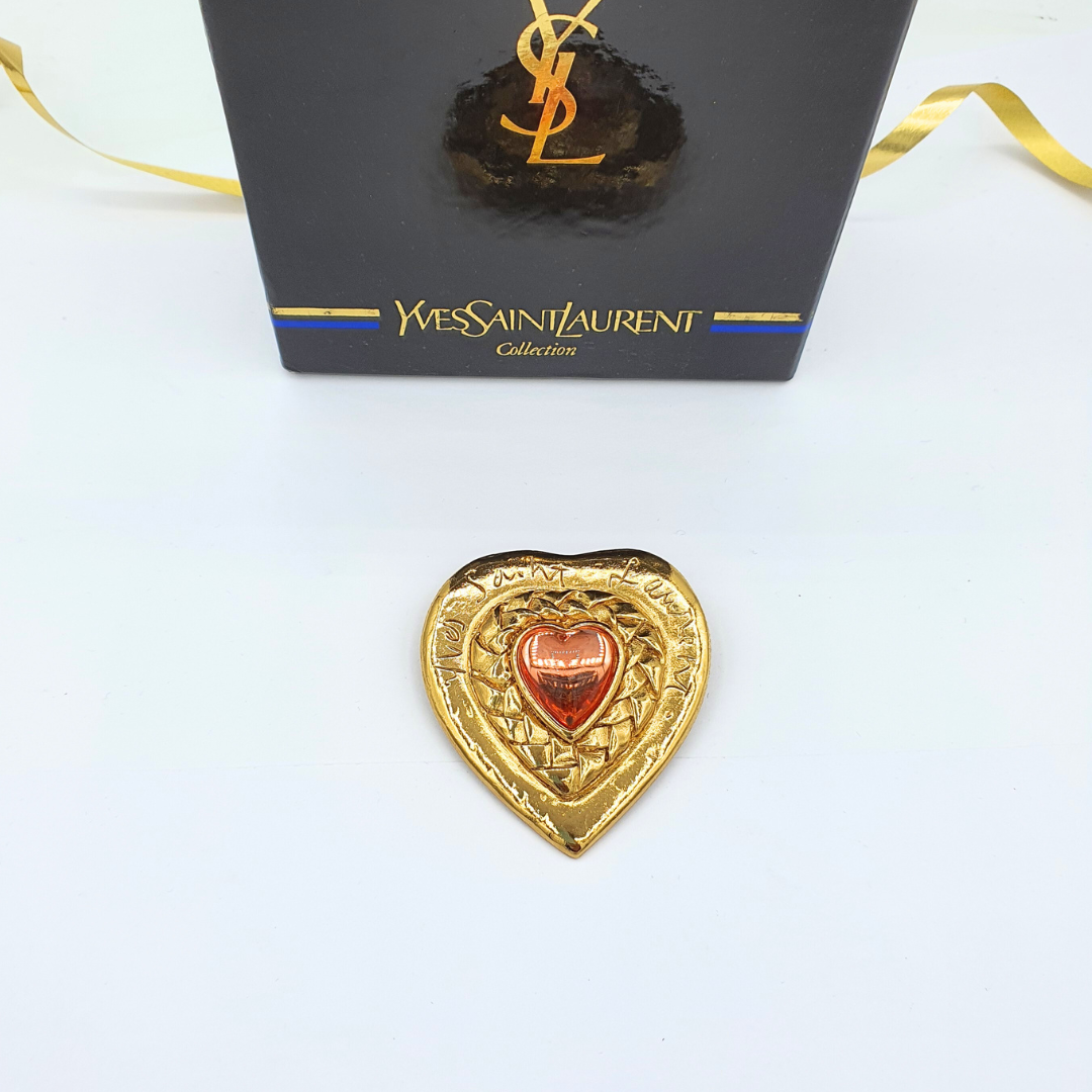 Vintage Yves Saint Laurent Pink Heart-Shaped Brooch – view 2