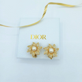 Vintage Christian Dior Open Flower Faux Pearl Earrings 1970s