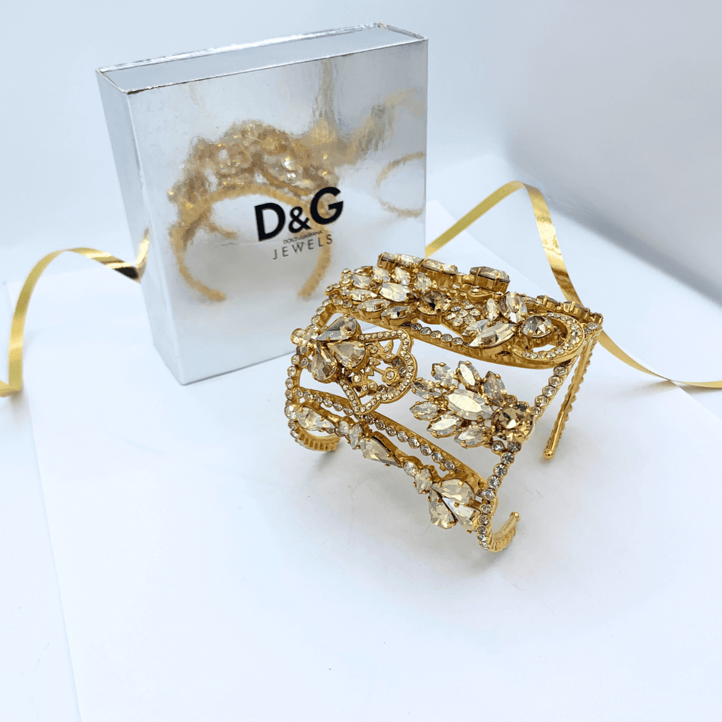 Vintage Dolce & Gabbana Open Cuff Floral Crystal Bracelet
