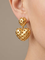 Vintage Escada Gold Heart Clip Earrings – worn by model, close-up