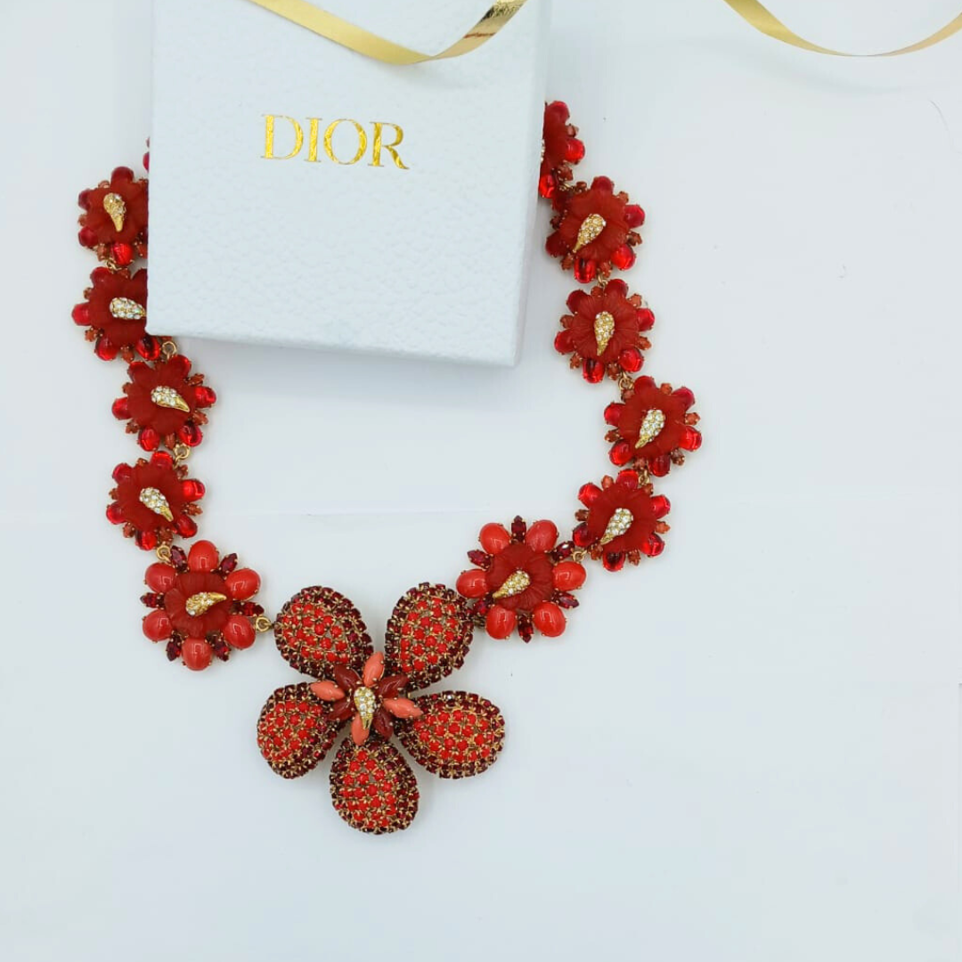 Vintage Spectacular Red Flower Elements Christian Dior Necklace Year 1966 – view 2
