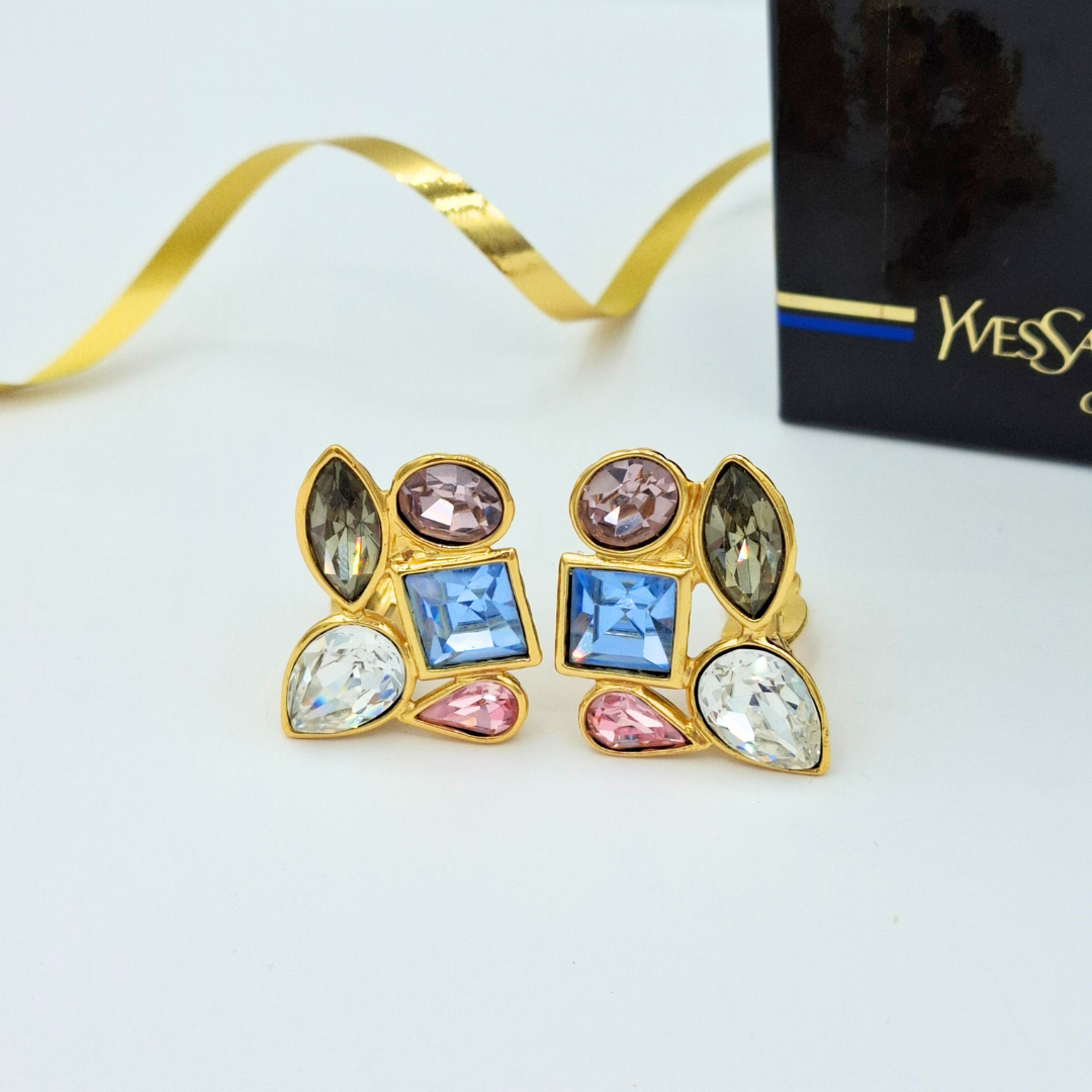 Vintage Yves Saint Laurent Crystal Clip Earrings – view 2