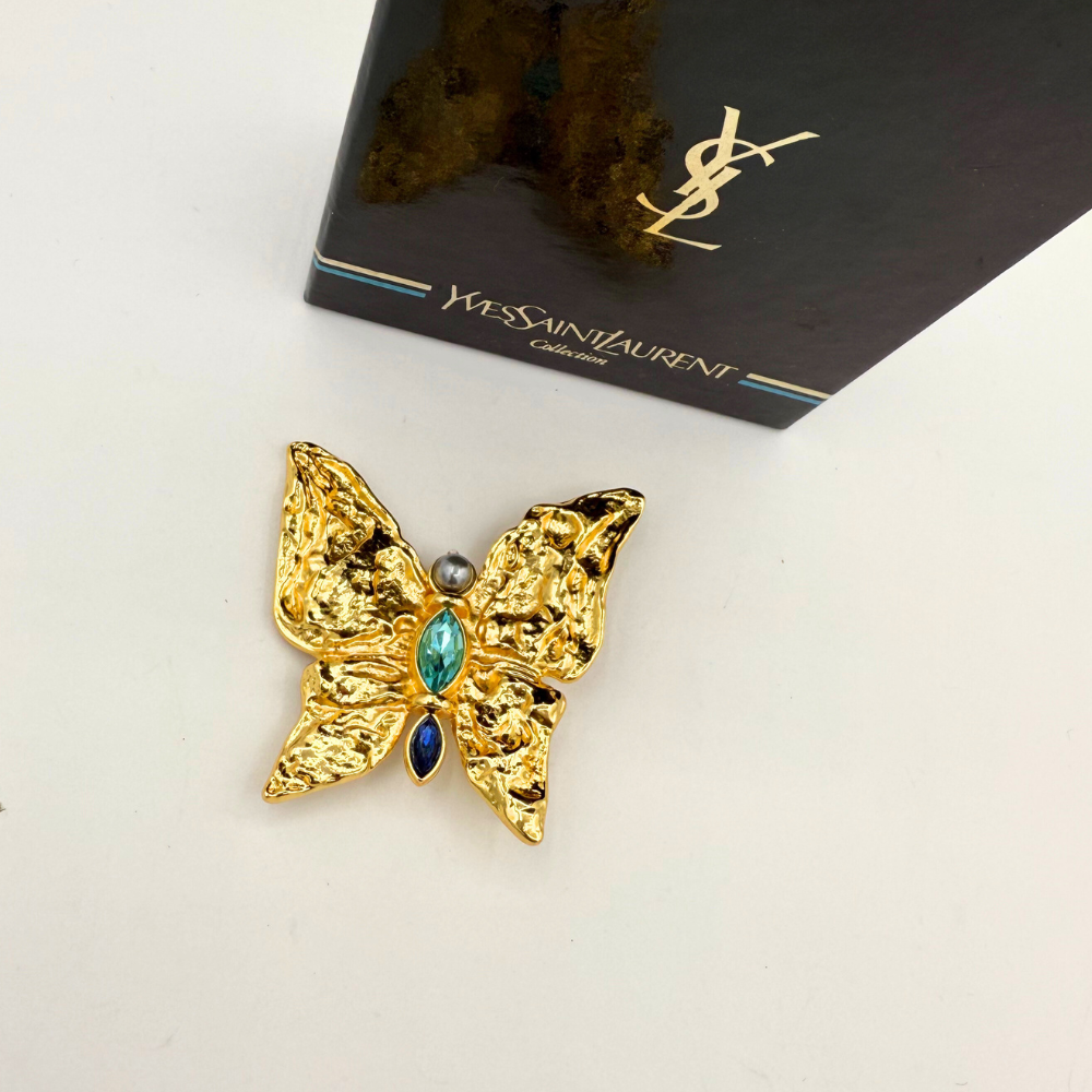 Vintage Yves Saint Laurent Hammered Butterfly Brooch