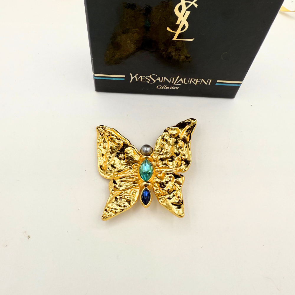 Vintage Yves Saint Laurent Hammered Butterfly Brooch – view 2
