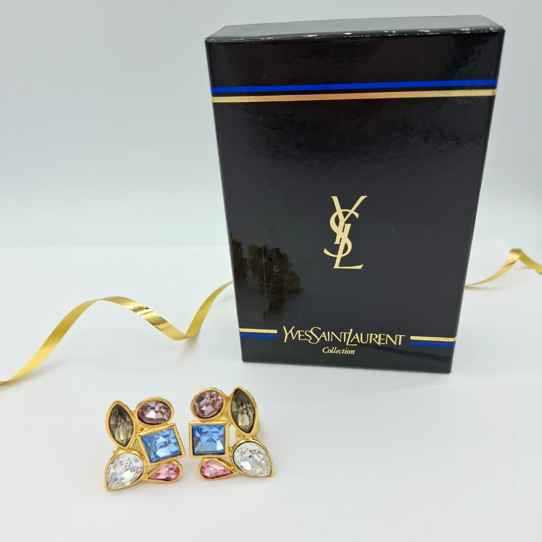Vintage Yves Saint Laurent Crystal Clip Earrings