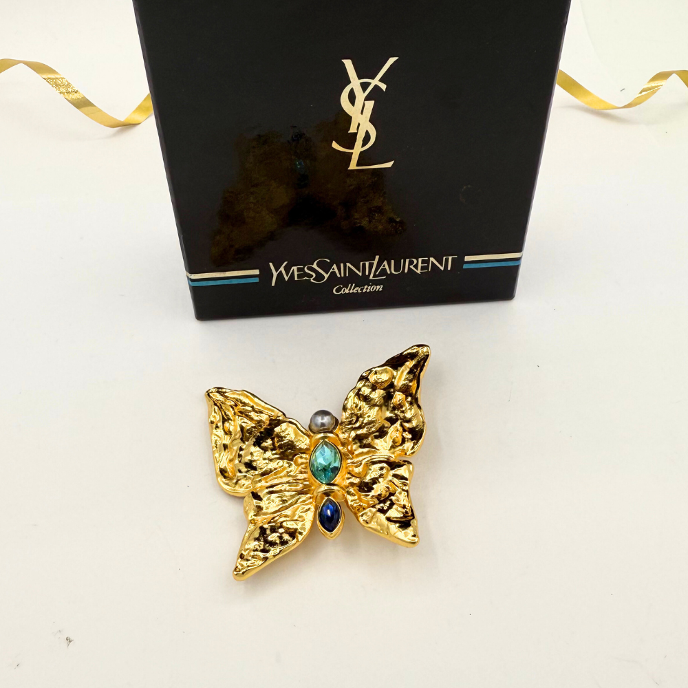 Vintage Yves Saint Laurent Hammered Butterfly Brooch – view 3