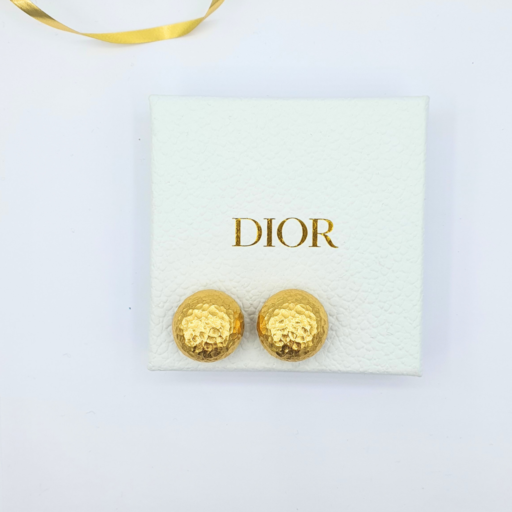 Vintage Christian Dior Round Hammered Clip Earrings