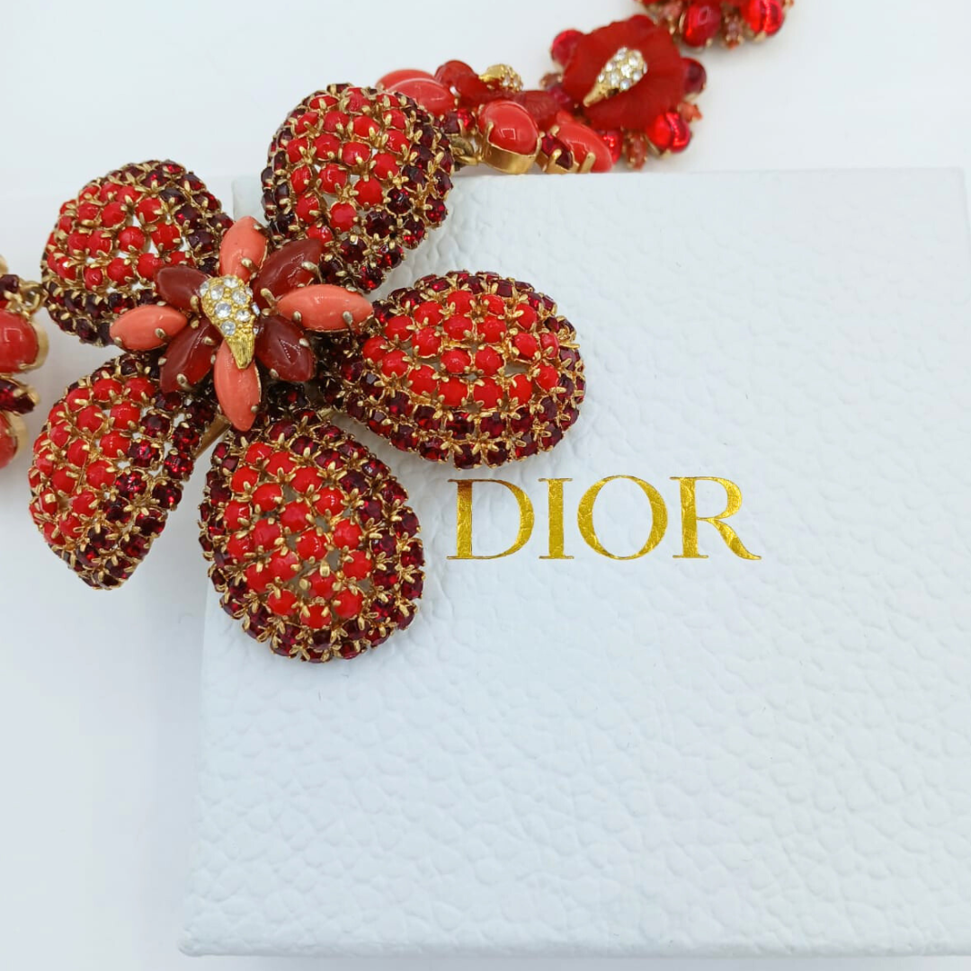 Vintage Spectacular Red Flower Elements Christian Dior Necklace Year 1966 – view 5