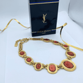 Vintage Collier Necklace Yves Saint Laurent Ruby Red Orange Cabuchons