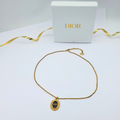 Vintage Christian Dior Black Enamel CD Logo Necklace