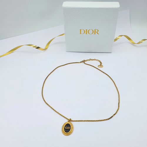 Vintage Christian Dior Black Enamel CD Logo Necklace
