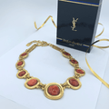 Vintage Yves Saint Laurent Ruby Red Orange Cabochon Necklace