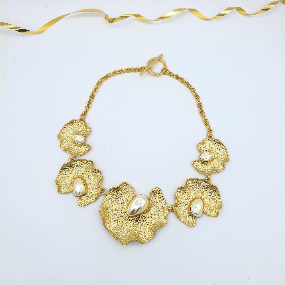 Vintage Oscar de la Renta Sculptural Necklace with Pearl Accents