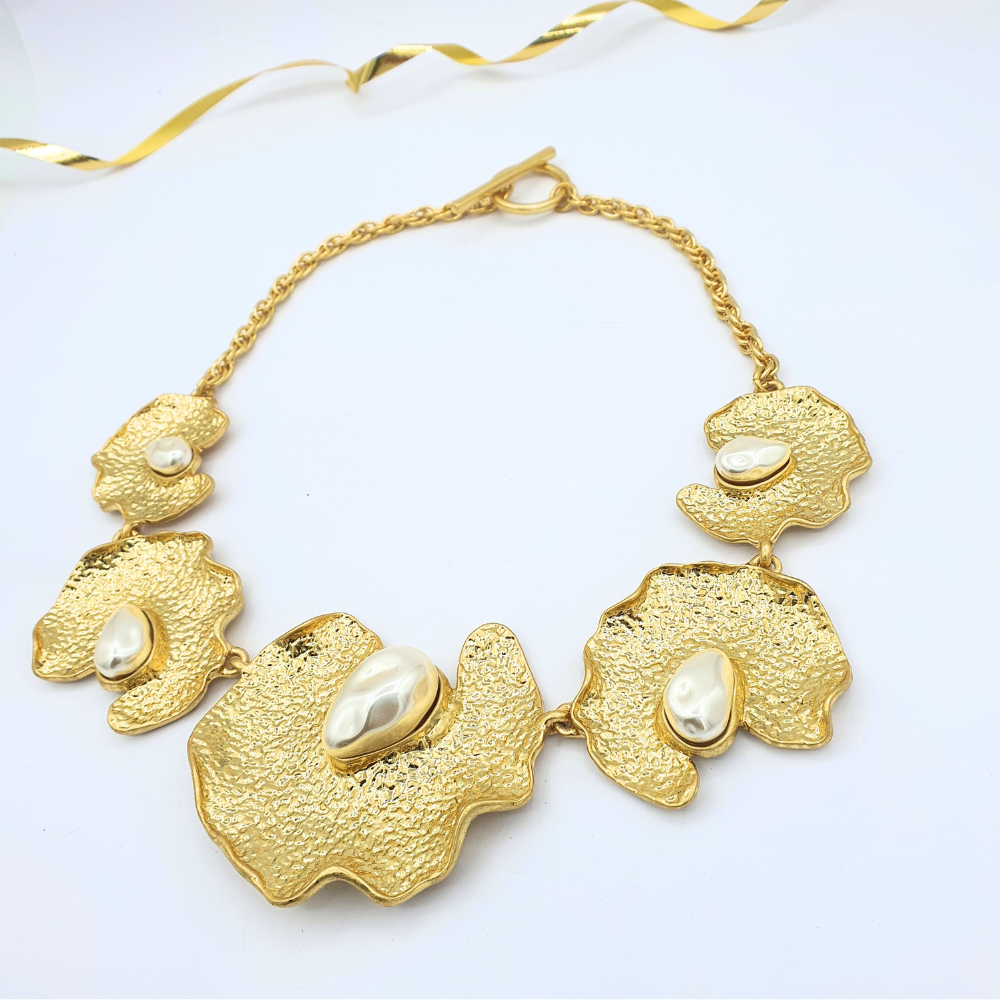 Vintage Oscar de la Renta Sculptural Necklace with Pearl Accents – view 2