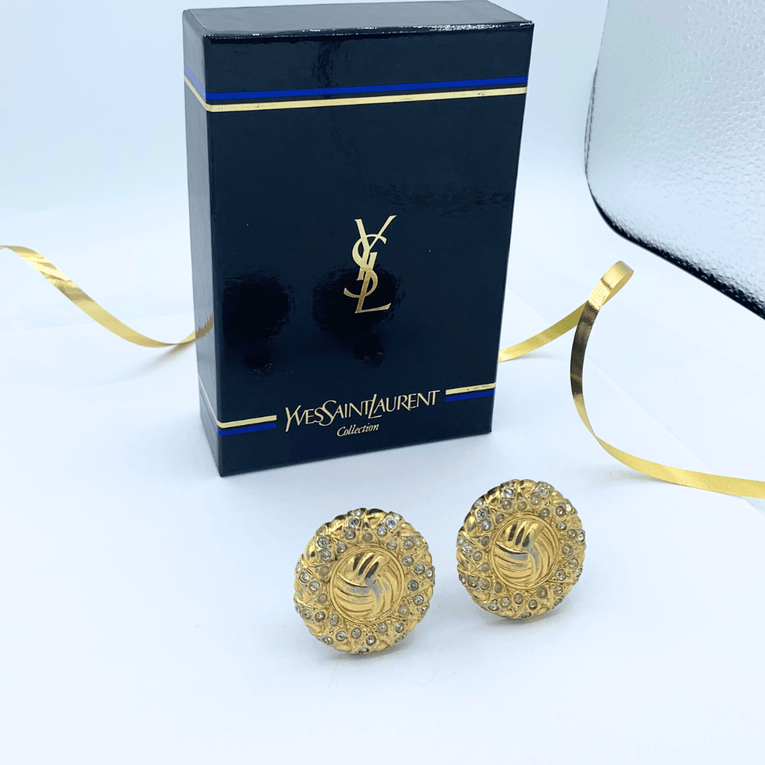 Vintage Yves Saint Laurent Crystal Stones Ear Clips – view 2