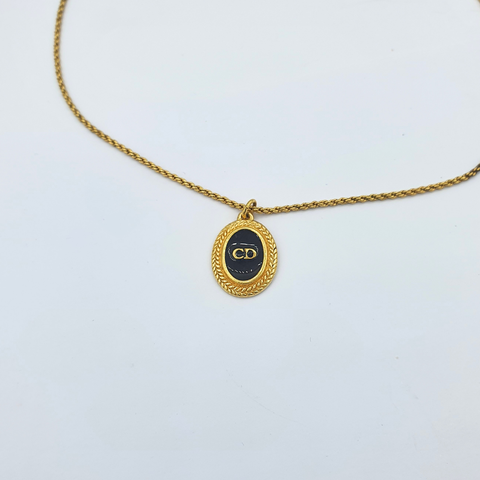Christian Dior Zwart Email CD Logo Ketting