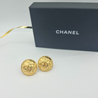Vintage Round Chanel CC Clip Earrings Diamond Pattern