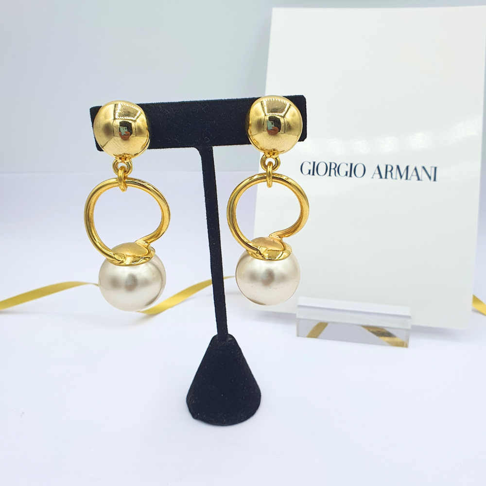 Vintage Giorgio Armani Clip Earrings with Large Pearl Drops