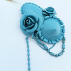 Vintage Moschino Monochrome Brooch in Aqua Blue Floral Motif – view 3