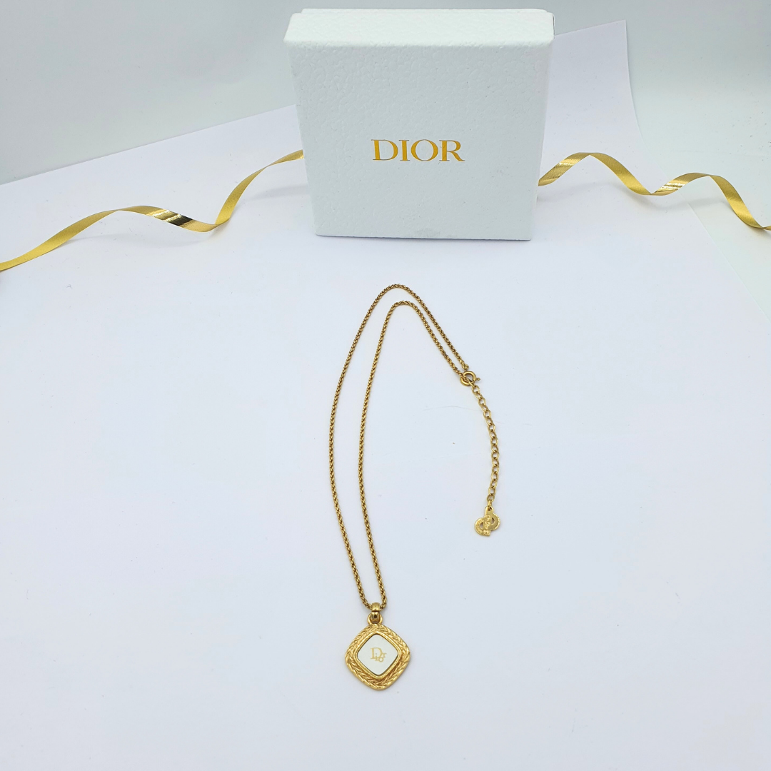 Vintage Christian Dior Diamond-Shaped Logo Necklace