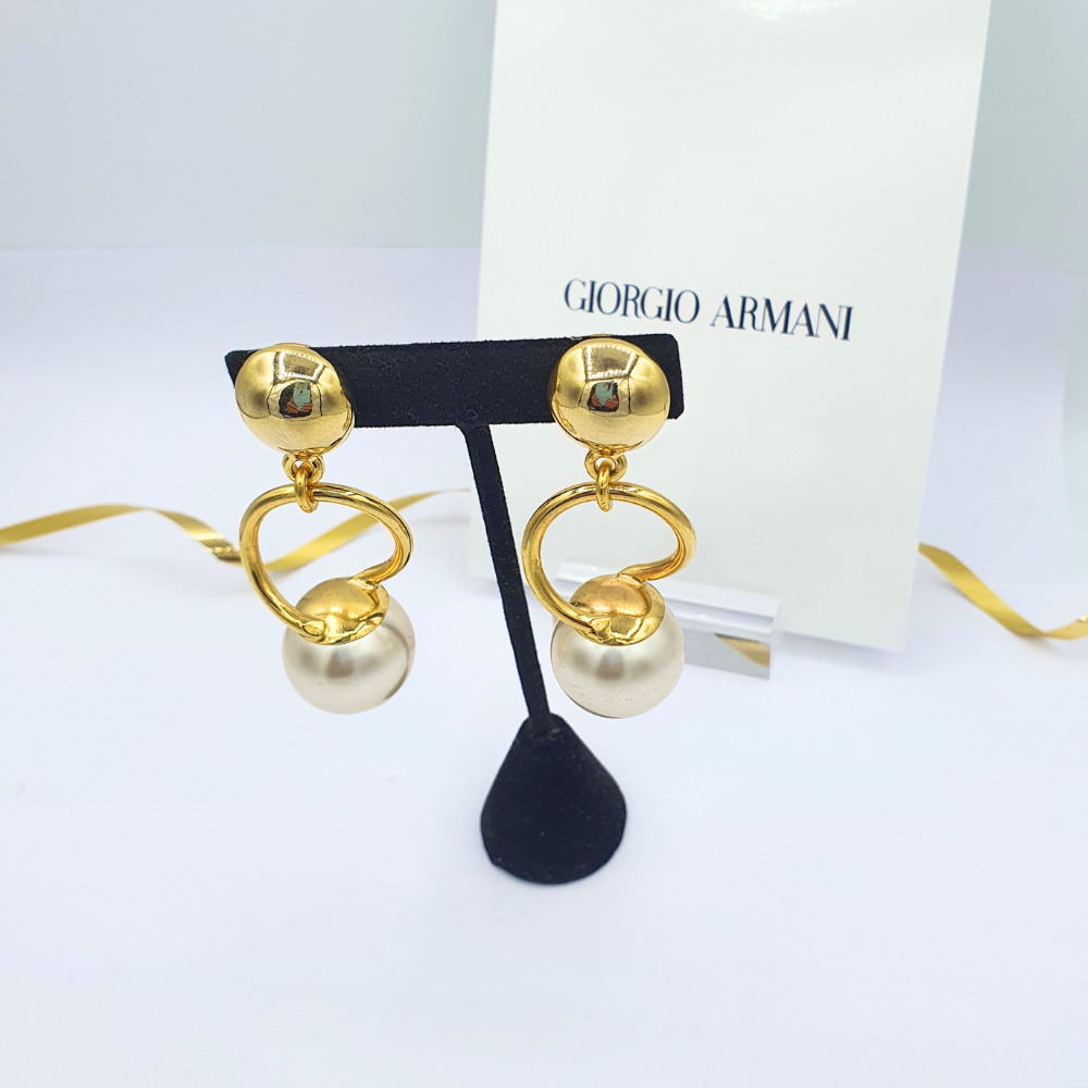 Vintage Giorgio Armani Clip Earrings with Large Pearl Drops – view 4