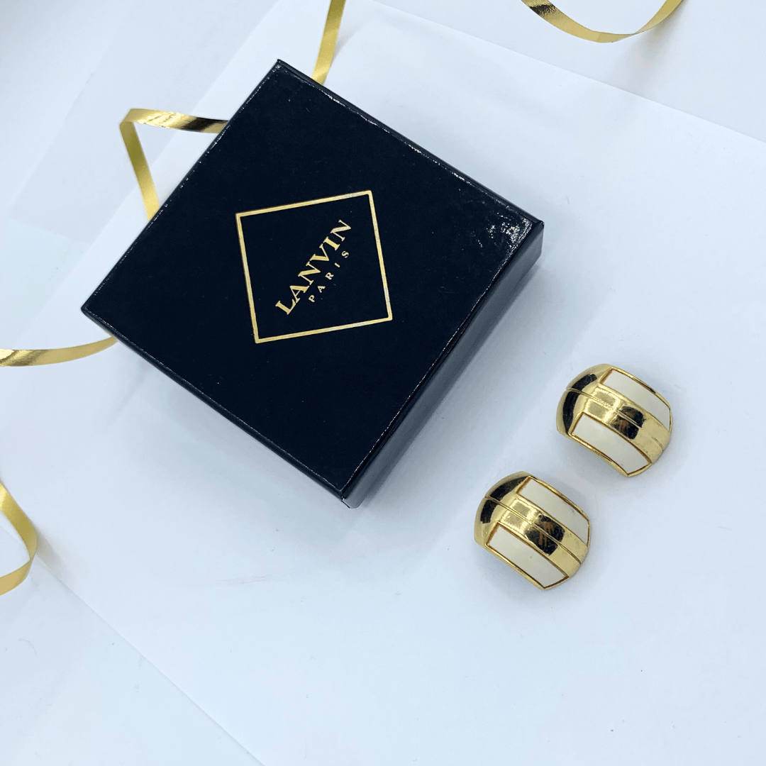 Vintage Lanvin Rectangular Domed Clip Earrings