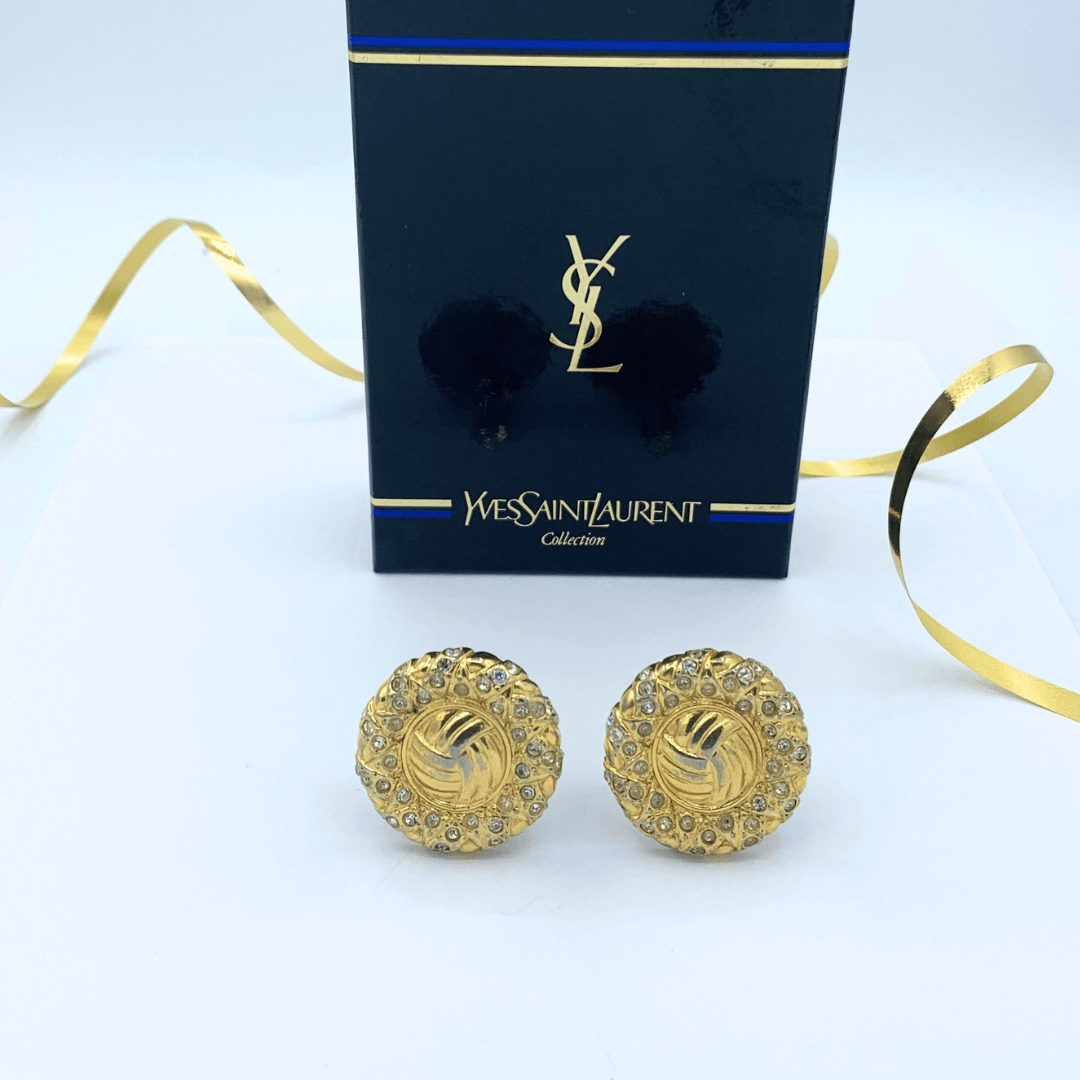 Vintage Yves Saint Laurent Crystal Stones Ear Clips