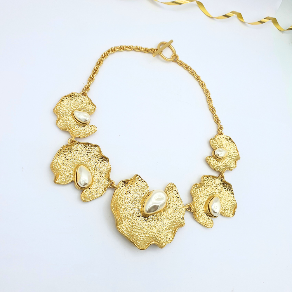 Vintage Oscar de la Renta Sculptural Necklace with Pearl Accents – view 3