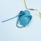 Vintage Moschino Monochrome Brooch in Aqua Blue Floral Motif – view 4