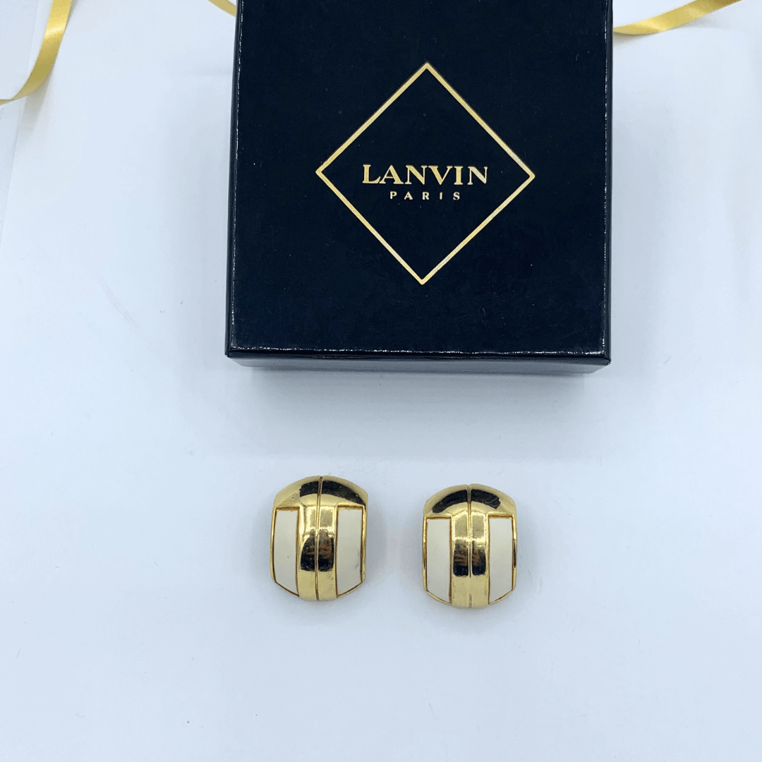 Vintage Lanvin Rectangular Domed Clip Earrings – view 2