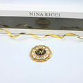 Nina Ricci – Gold-Tone Brooch with Monogram & Crystals, vintage