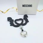 Vintage Moschino Brooch with Black Heart Motif and Glass Pendant – view 2