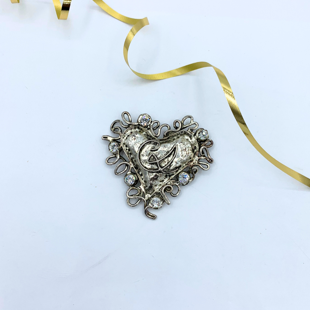 Vintage Christian Lacroix Curled CL Monogram Heart Brooch