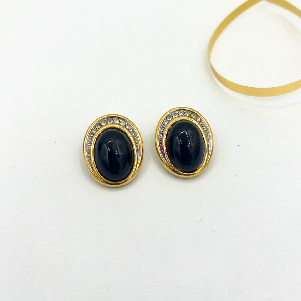 Vintage Lanvin Oval Black Clip Earrings