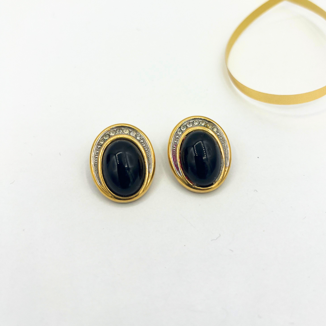 Vintage Lanvin Oval Black Clip Earrings