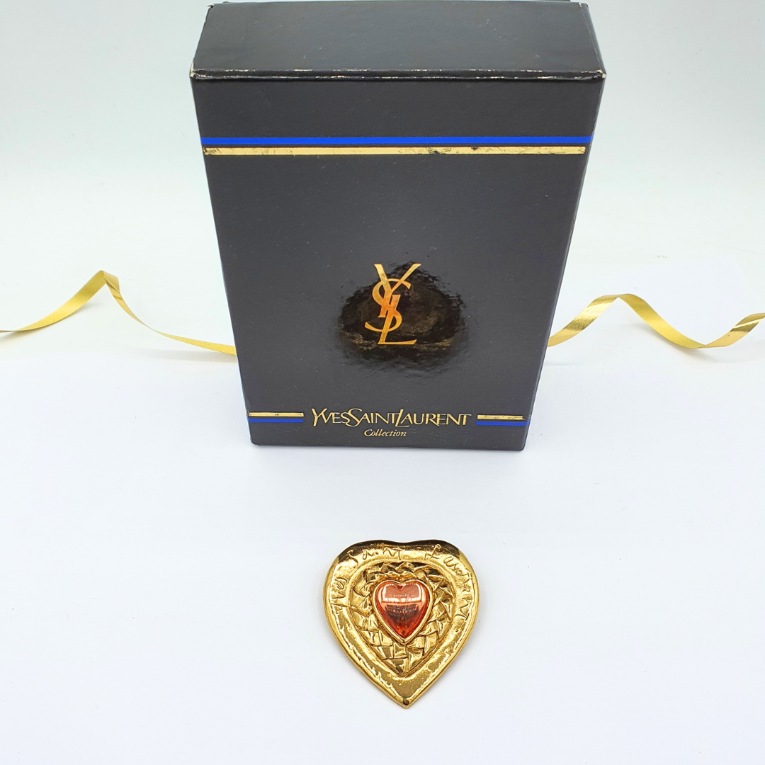 Vintage Yves Saint Laurent Pink Heart-Shaped Brooch