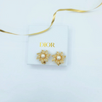 Vintage Christian Dior Open Flower Faux Pearl Earrings 1970s – view 3