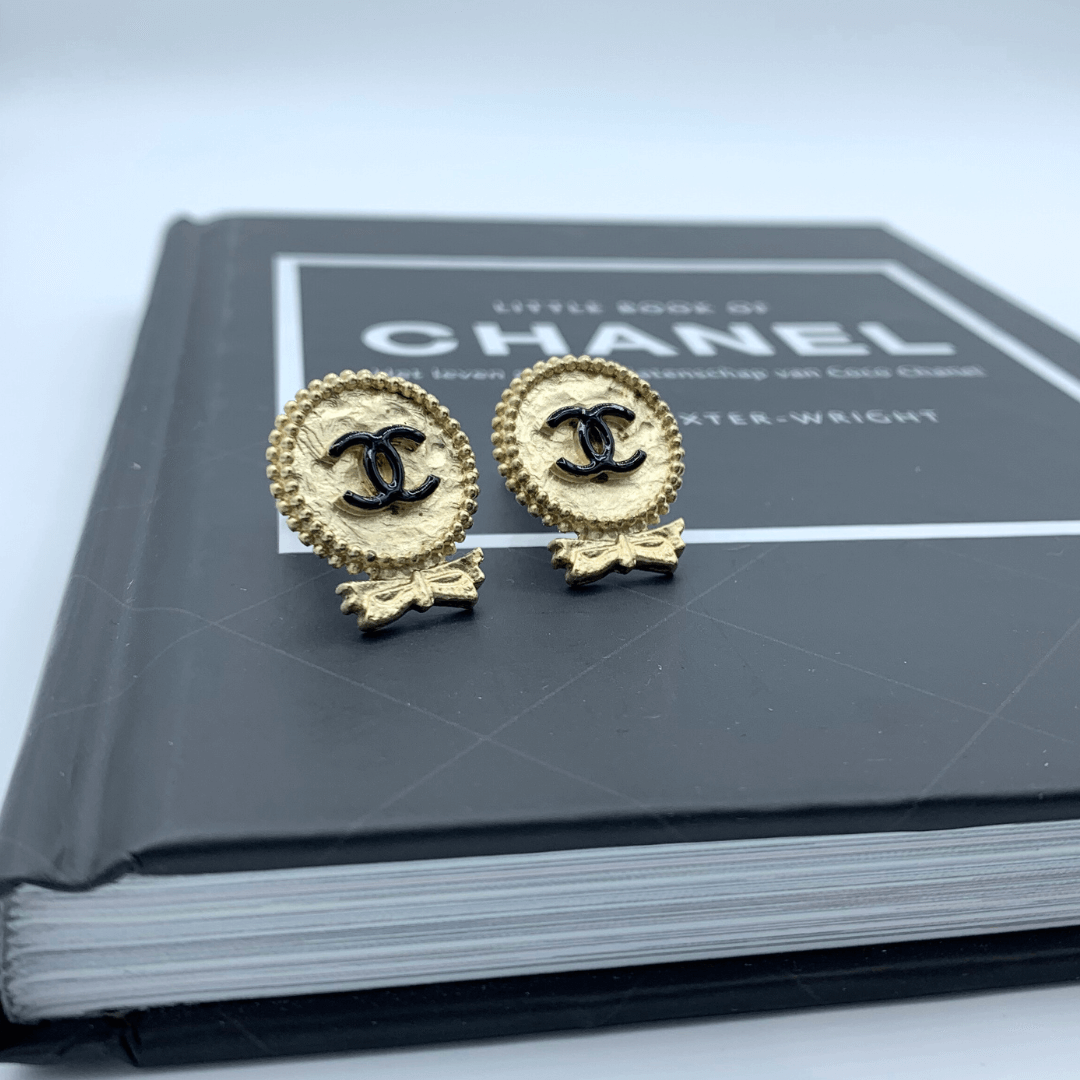 Vintage Chanel Bow CC Logo Clip Earrings