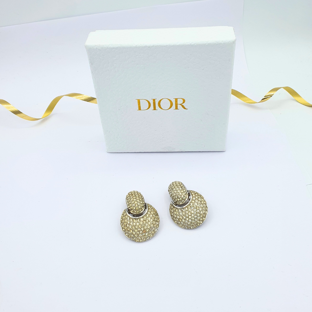 Vintage Christian Dior Silver-Tone Richly Set Pavé Clip Earrings