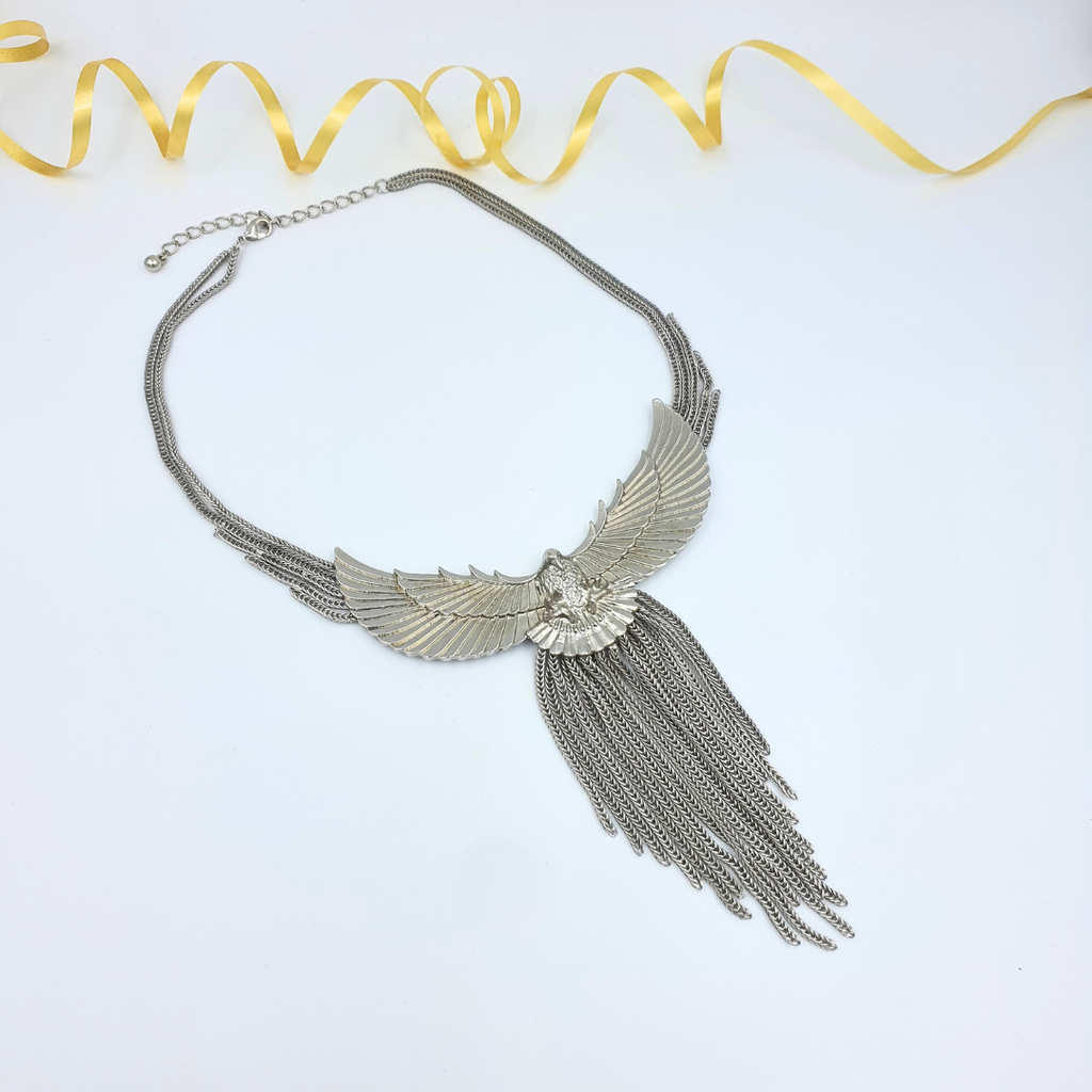 Vintage Statement Necklace – Eagle with Chain Fringe
