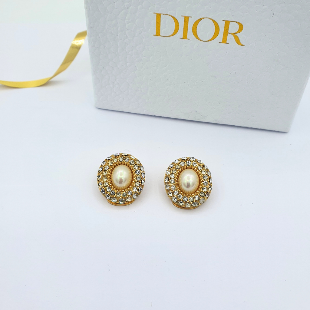 Vintage Christian Dior Oval Faux Pearl Clip Earrings
