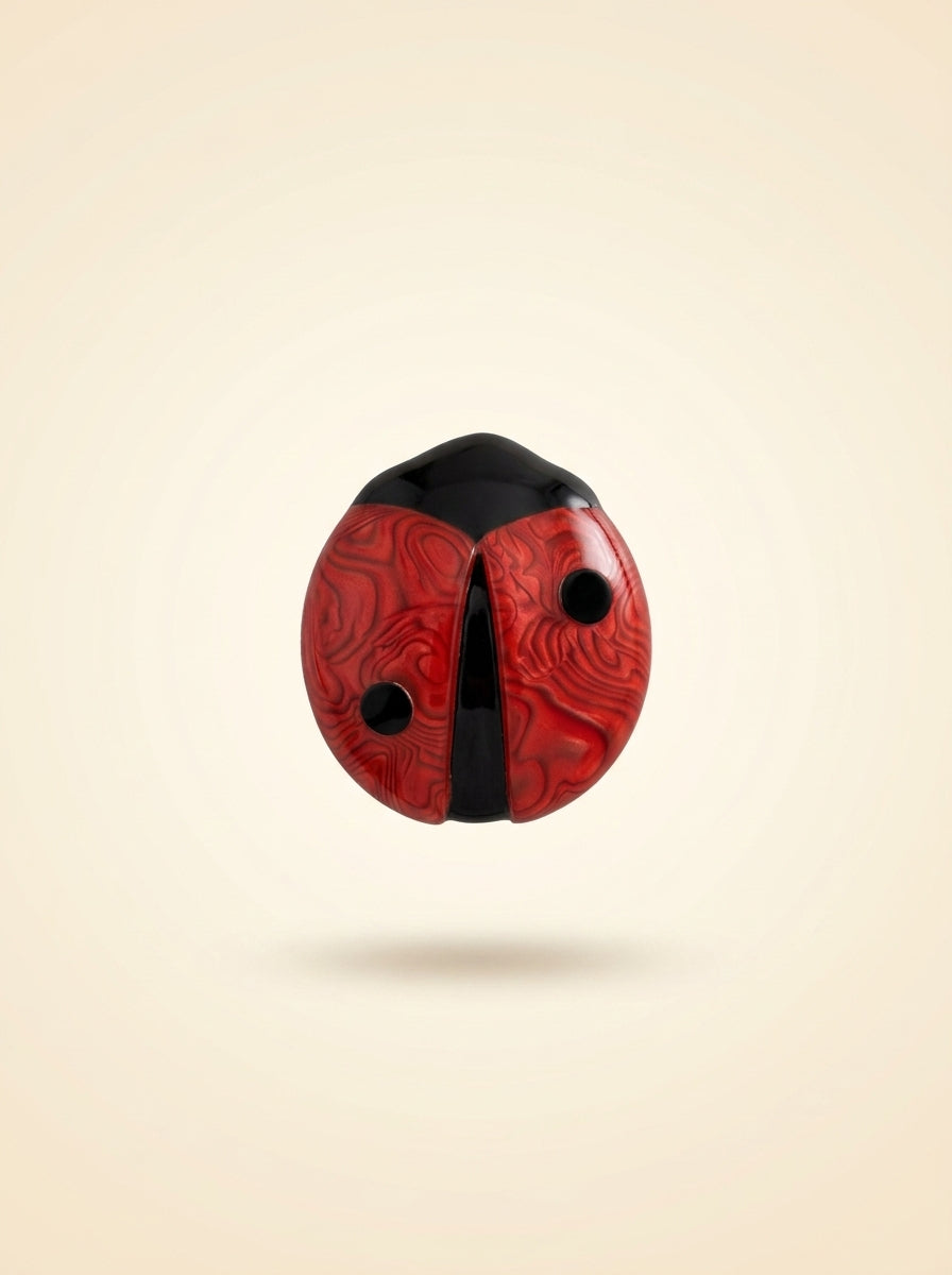 Vintage Lea Stein Ladybird Brooch in Rhodoid – detail view