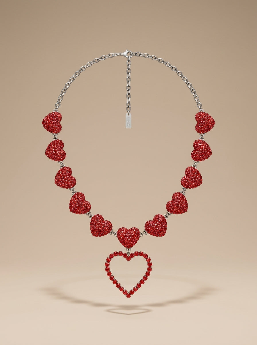 Vintage Moschino Red Hearts Statement Necklace – detail view