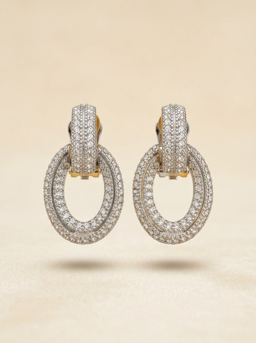 Vintage Christian Dior Crystal Pavé Statement Clip Earrings – detail view