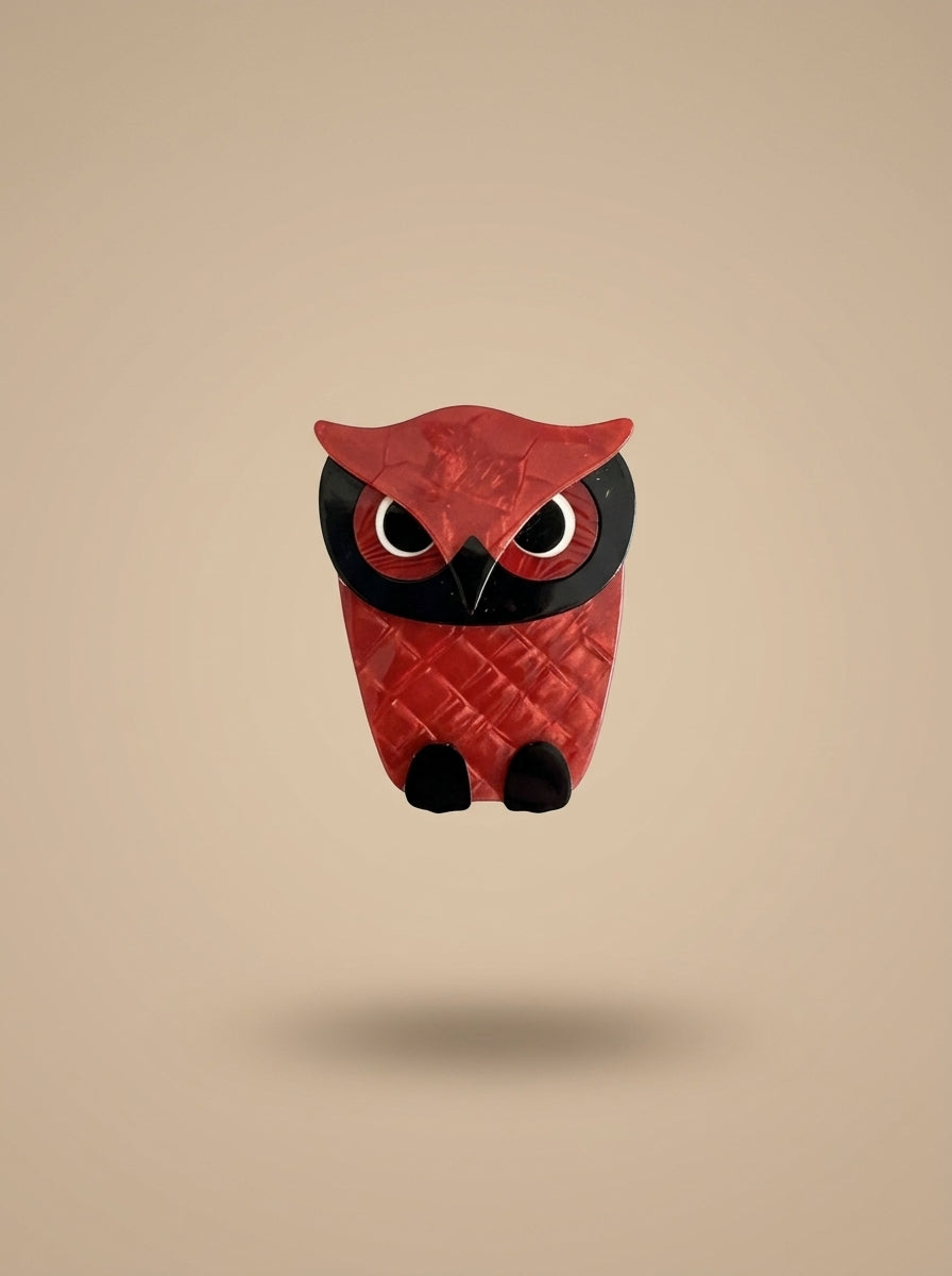 Vintage Lea Stein Owl Brooch in Rhodoid – detail view