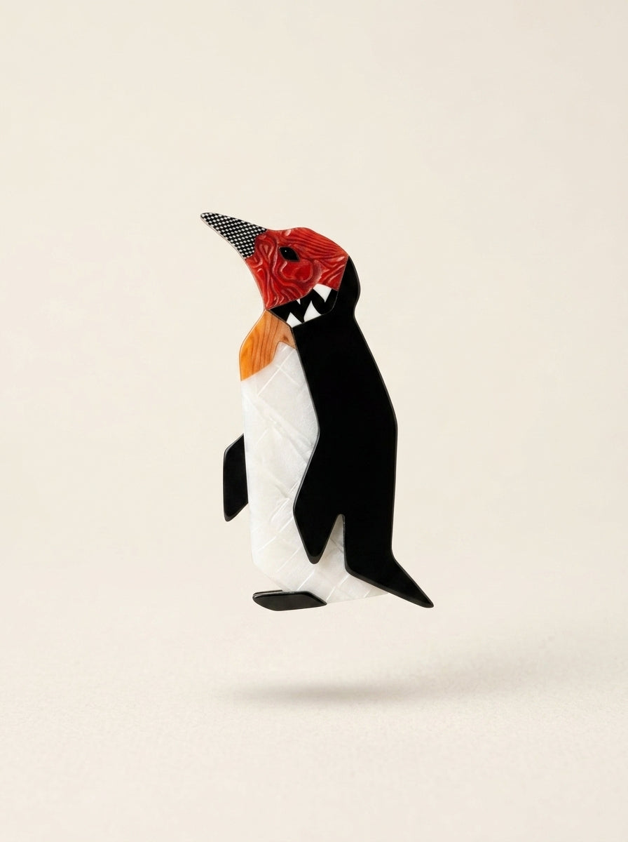 Vintage Lea Stein Penguin Brooch in Rhodoid – detail view