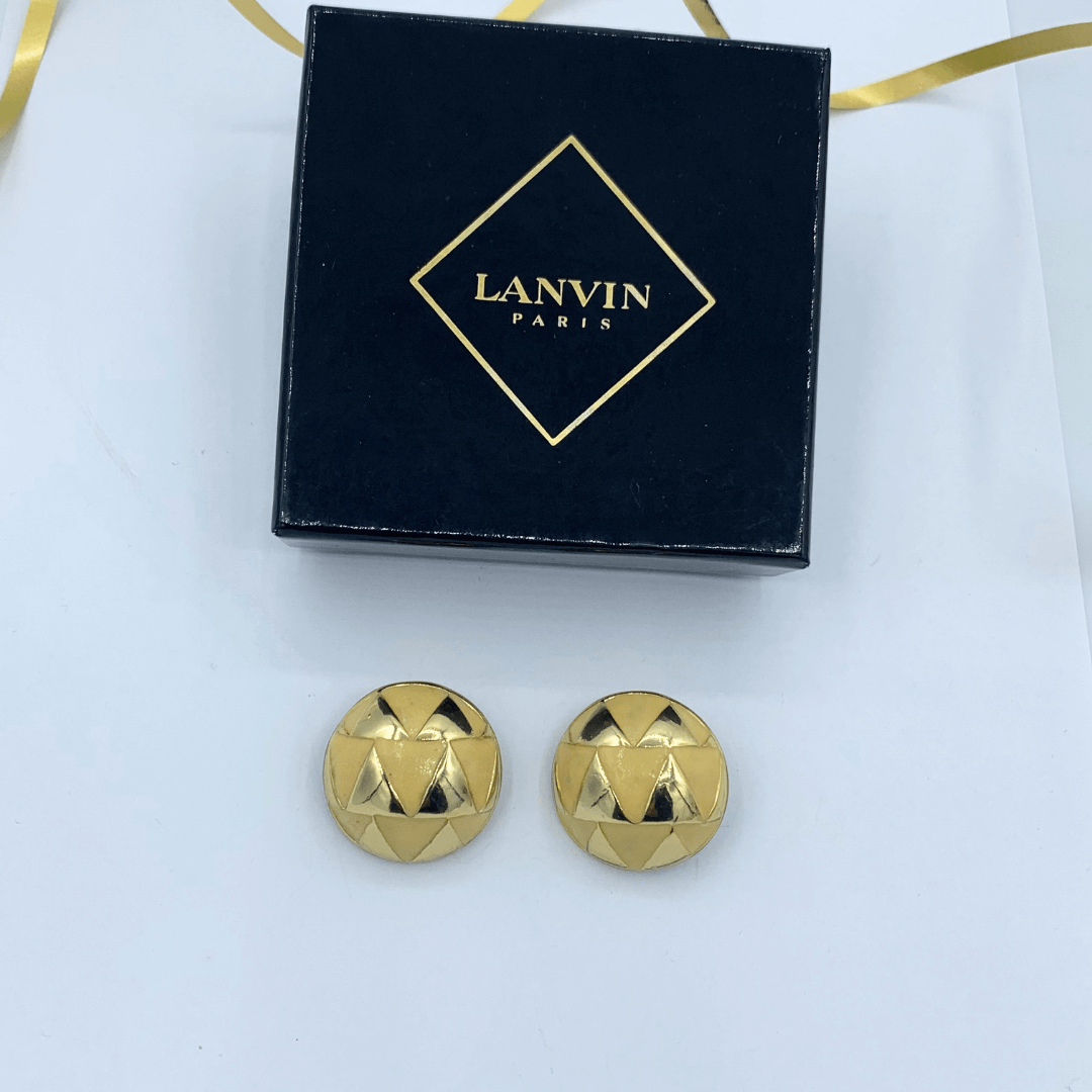 Vintage Lanvin Round Clip Earrings Geometric Pattern – view 2