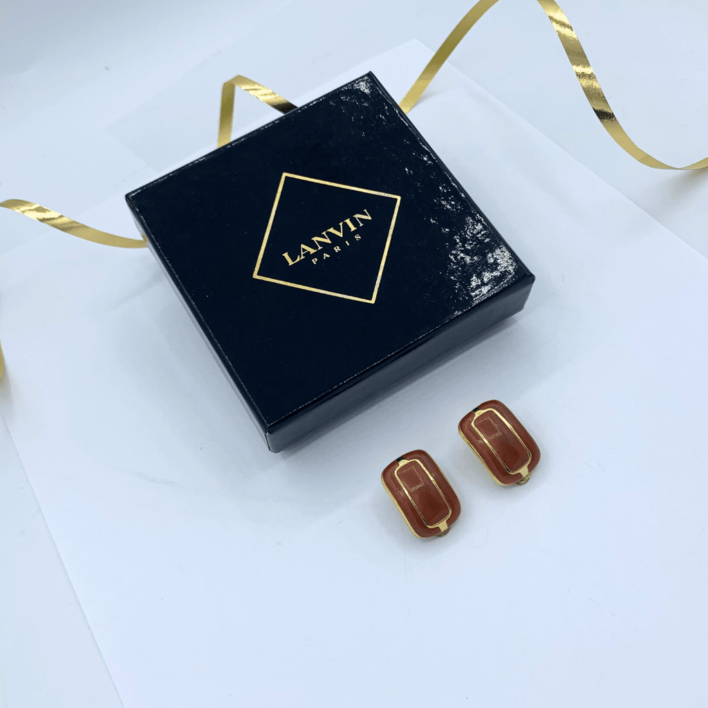 Vintage Lanvin Rectangular Amber-Coloured Clip Earrings