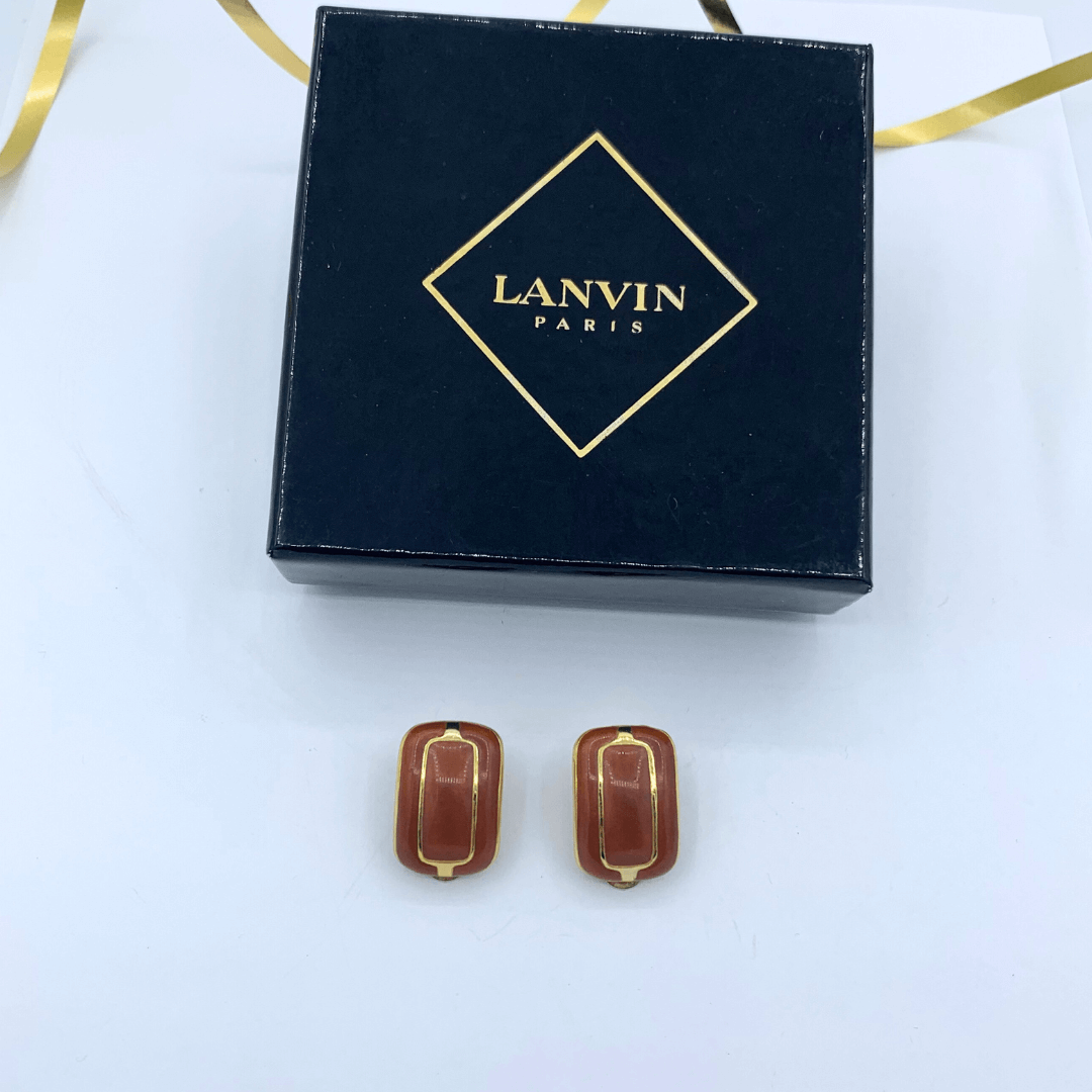 Vintage Lanvin Rectangular Amber-Coloured Clip Earrings – view 2
